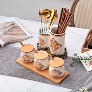 批發(fā) 創(chuàng)意調(diào)味罐筷子筒套裝 歐式家居陶瓷廚房用具餐具禮品加logo