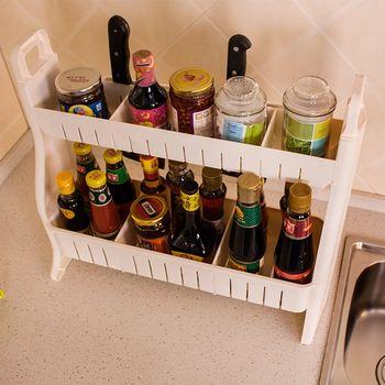 2015新款二層廚房塑料收納架梯形置物架調(diào)料架夾縫儲物層架批發(fā)