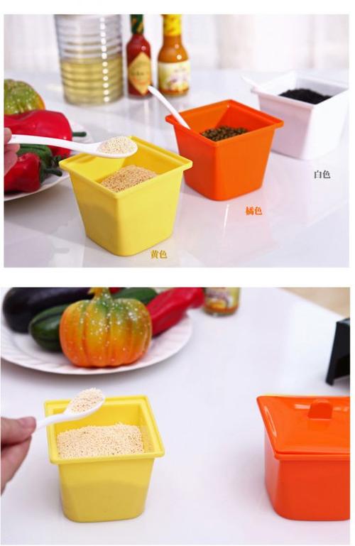 批發(fā)創(chuàng)意廚房用具 炫彩調(diào)味盒 多彩塑料調(diào)料盒 時尚調(diào)味罐 有蓋