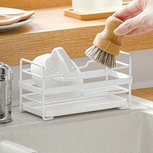 納川簡(jiǎn)約廚房浴室用品置物架臺(tái)面收納架批發(fā)帶托盤(pán)海綿瀝水架