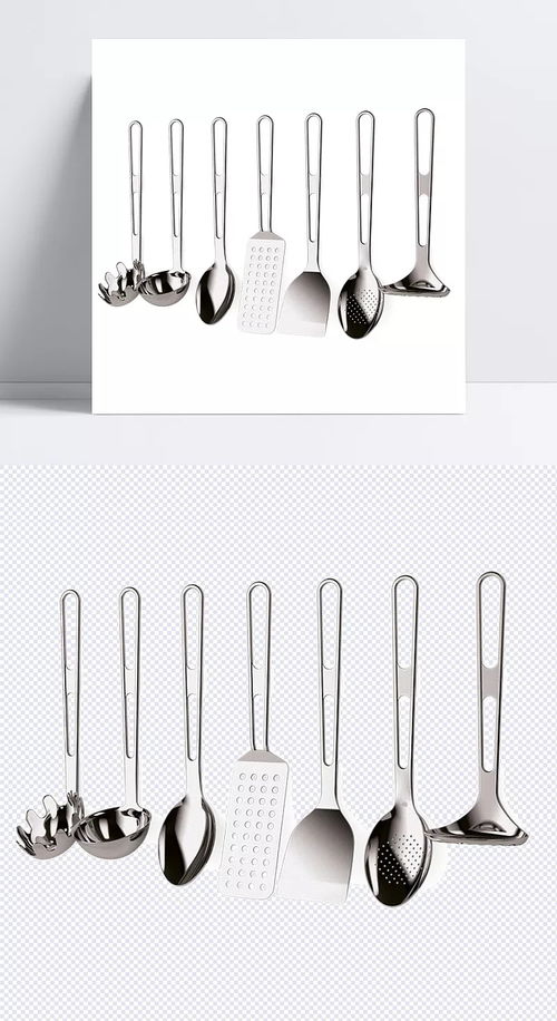 各種不銹鋼勺子鏟子免摳png透明圖層素材 菜刀,炒鍋,廚房用品,廚具用品,廚師帽,搟面杖,平底鍋,砂鍋,勺子,圍裙,西式餐具,榨汁機,砧板 萬辰家的喵喵