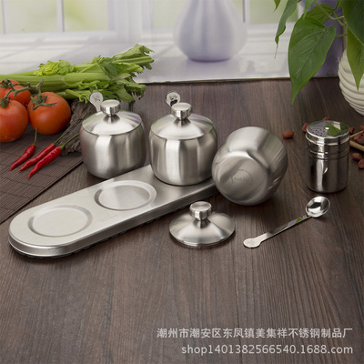 不銹鋼調(diào)味罐 正品304直型三件套裝調(diào)料瓶 佐料盒廚房用用具批發(fā)